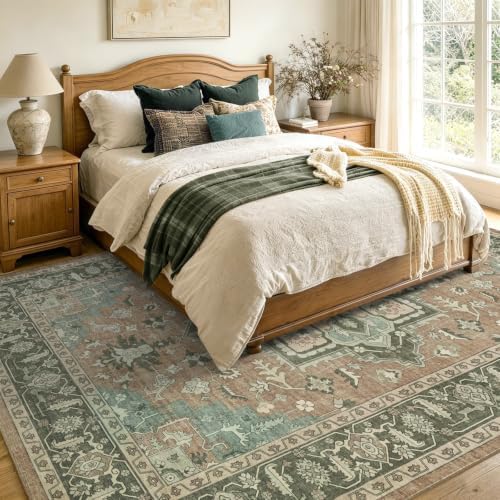 5x7 Ft Area Rugs for Living Room, Soft Non-Slip Machine Washable Rug, Vintage Stain Resistant Carpets for Bedroom Nursery Dining Room Home Decor (Brown) - Image 4