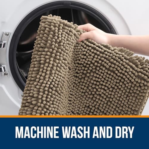 OLANLY Chenille Bathroom Rugs Sets 3 Piece, 47"x20"+24"x16"+24"x20", Tan - Image 4