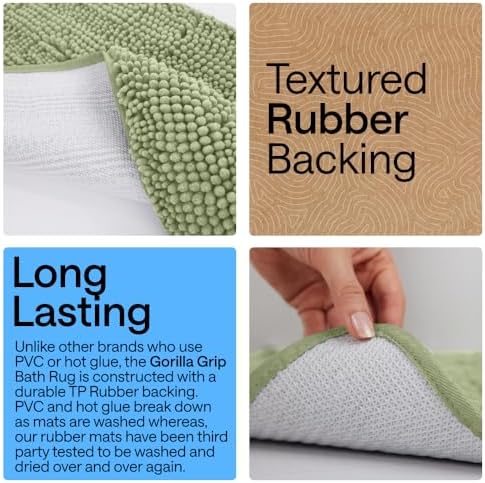 GORILLA GRIP Chenille Bath Rug Mat for Square Toilet Base, 24x19 Sage - Image 4