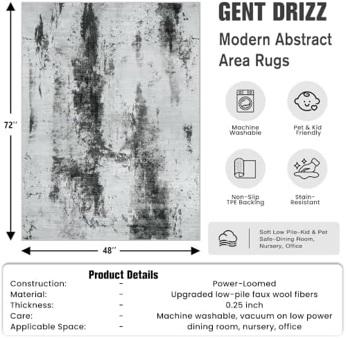 4x6 Area Rugs for Living Room: Washable Abstract Black White Grey Carpet - Image 2