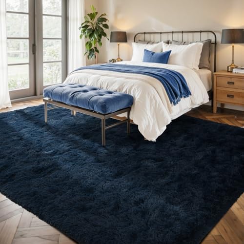 8x10 Area Rugs for Living Room Fluffy Blue,Plush Soft Navy Blue Shag Carpet for Living Room Boys Book Room Nursery Kids Playroom Dorm Decor - Image 2