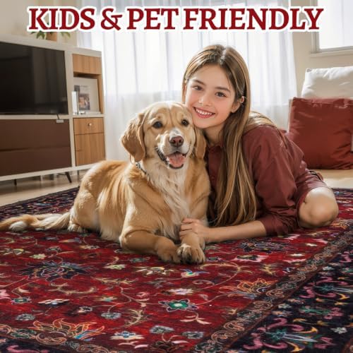 Oriental Red 2x3 Washable Rugs for Entryway, Non Slip Small Entry Rug - Image 7