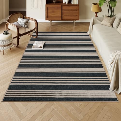 Lahome Striped Easy Jute Outdoor Patio Rug, 5x7 Area Rugs Washable Black - Image 4