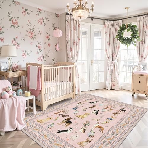 Pink Floral Area Rug 4x6 for Bedroom Dining Room by WelcometoBabovid