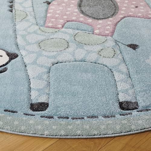 SAFAVIEH Carousel Kids Collection Area Rug - 4' Round, Blue, Animal Design, Easy Care & Non-Shedding, Ideal for High Traffic Areas for Boys & Girls in Playroom, Nursery (CRK120K-4R) - Image 6