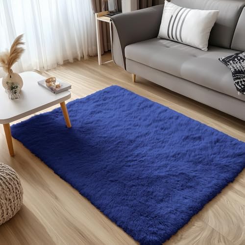 OLANLY 3x4 Machine Washable Accent Rug, Soft Fluffy Shaggy Area Rug for Bedroom, Living Room, Indoor Floor Carpet for Kids, Nursery, Home Decor, Navy Blue - Image 3