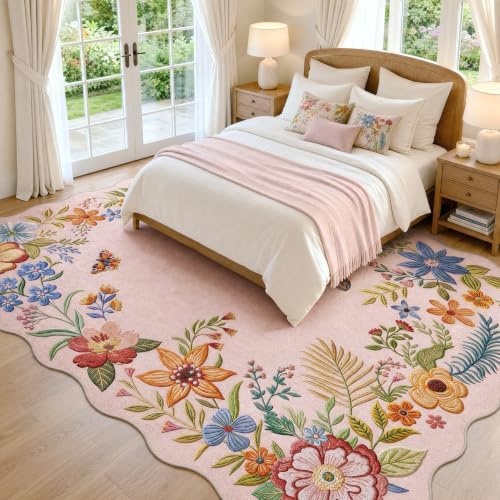 FMFUNCTEX 8x10 Washable Blush Pink Boho Scalloped Area Rug for Living Room - Image 3