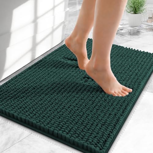 OLANLY Thick Chenille Small Bathroom Rugs Mats 24x16, Blackish Green by OLANLY