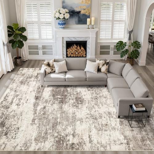 LOONGRUG 10x12 Area Rug Washable Neutral Modern Rug for Living Room Mocha by LOONGRUG