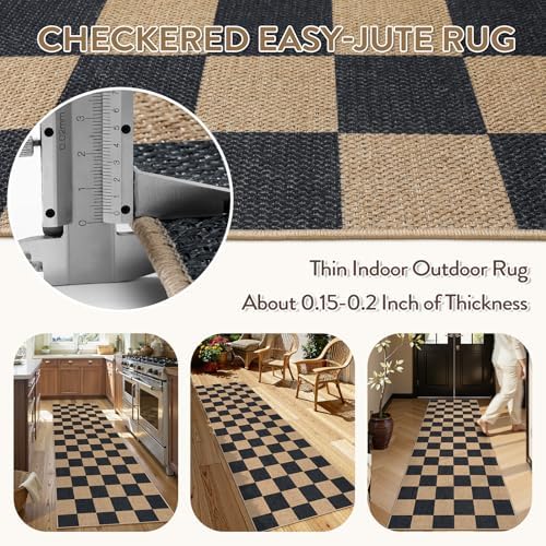 Lahome Checkered Easy Jute Kitchen Runner Rug, 2x8 Outdoor Rugs Washable - Image 3