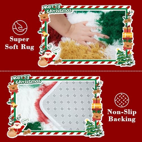 Christmas Area Rug 4x6 for Bedroom Living Room, Checkered Shag Rug Fuzzy Shaggy Bedside Carpet, Indoor Plush Floor Rugs for Holiday Home Decor - Image 6
