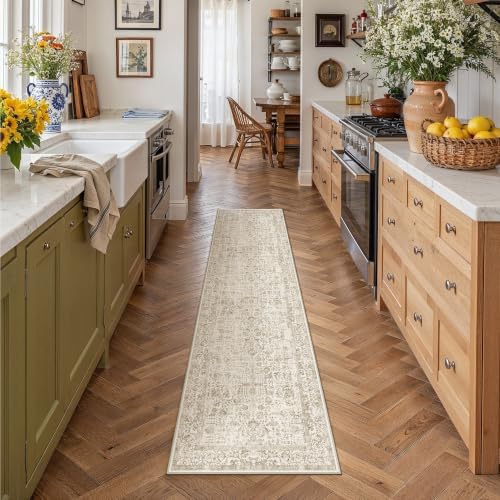 PureCozy Light Brown Runner Rug 2x8 Vintage Floral by PureCozy