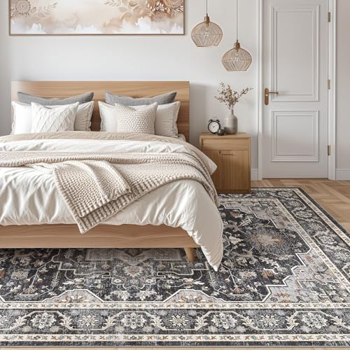 Vintage Living Room Area Rug 5x7 - Large Soft Washable Oriental Traditional Distressed Farmhouse Rugs for Bedroom - Indoor Floor Accent Carpet for Home Office House Decor - Black - Image 6