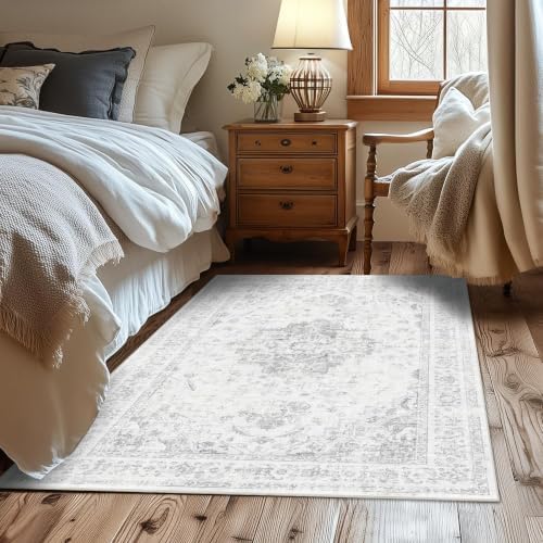 4x6 Washable Bedroom Area Rug Non-Slip Medallion Gray Throw Carpet - Image 2