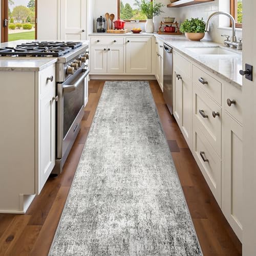 RELEANY Washable Runner 2'x10' Abstract Area Rug for Hallway Gray White - Image 2