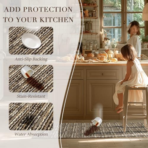 BSICPRO Kitchen Rugs Sets of 2, Non Slip Kitchen Mats for Floor, Brown - Image 4