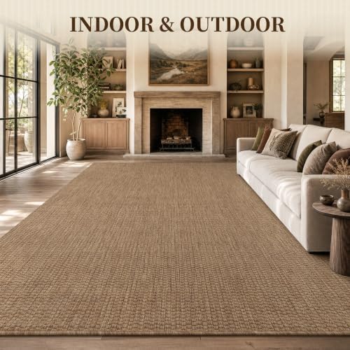 PADOOR-Outdoor Rug-Patio Rug 8x10 ft Polypropylene Indoor Outdoor Rugs Outdoor Carpet for Patio Deck Balcony Porch, Textured Weave, Durable for High Traffic, Fade-Resistant, Modern Neutral Brown - Image 3