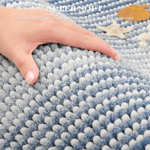 BSICPRO Bathroom Rugs Sets 2 Piece, Non Slip Striped Bath Mats, Fog Blue - Image 2