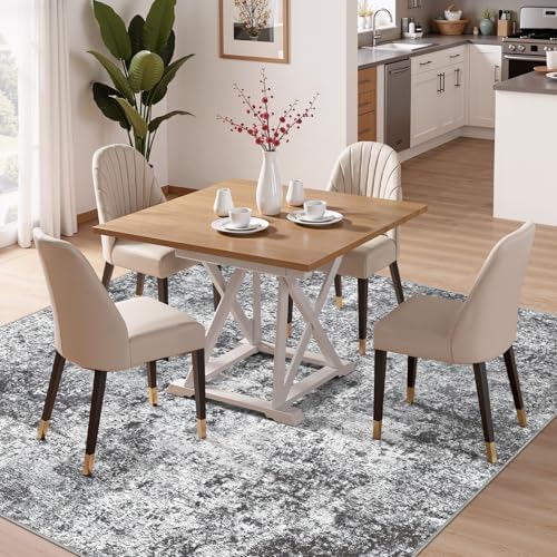 DMOYEST Square Area Rug Living Room Rugs - 8x8 Washable Large Soft Indoor Neutral Modern Abstract Low Pile Rug Carpet for Bedroom Dining Room Farmhouse Home Office - Grey - Image 3