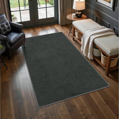 Valenrug 4x6 Area Rug, High-Low Pile Black Washable Rug for Bedroom Black - Image 4