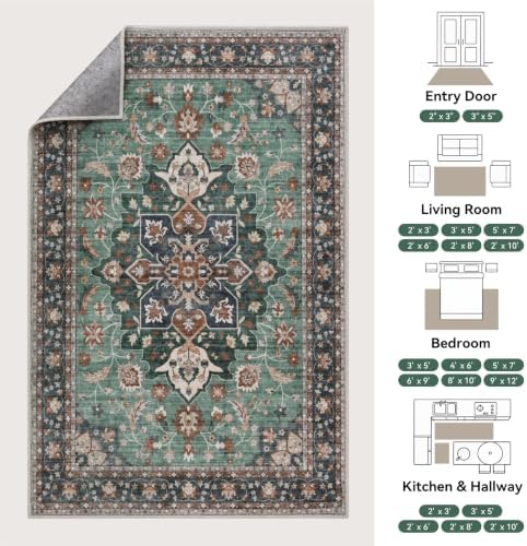 6X9 Area Rugs for Living Room, Washable Area Rug, Green - Image 2