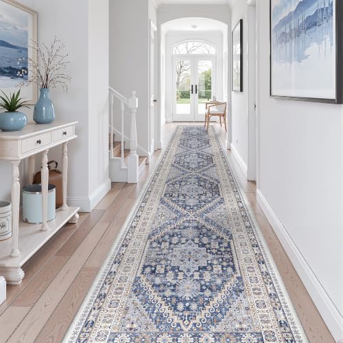zesthome 3x18 Runner Rug Non Slip,Washable Hallway Runner Rug,Blue - Image 3