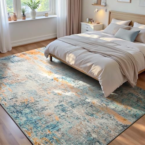 Ompaa Living Room Rug 5x7 Blue Area Rug Machine Washable Boho Rug Non Slip Abstract Vintage Indoor Large Rugs for Bedroom, Classroom, College Dorm, Farmhouse, Dining Room, Kids Playroom by OmpaaHomeDecor