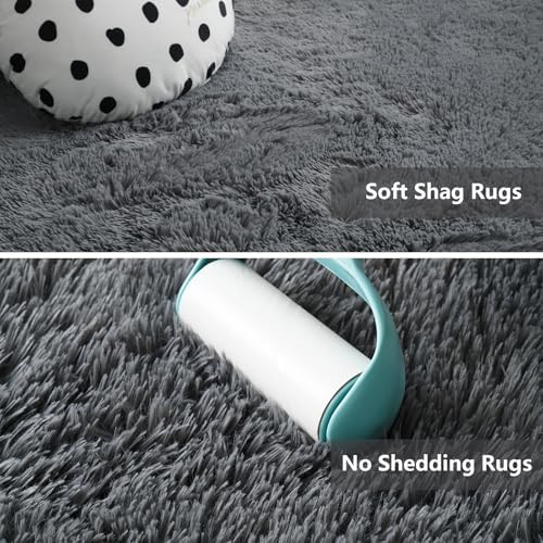 Shag Runner Rug for Bedroom Living Room 3x7 Upgrade Non-Slip Fluffy Soft Bedside Rugs,Grey Shaggy Gray Carpet for Livingroom Dorm Home Decor Aesthetic - Image 4