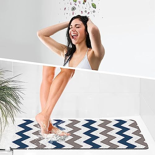 godehone Shower Mats Non Slip Without Suction Cups, PVC Loofah Bathroom Mats, Loofah Mats for Shower and Bathroom, Quick Drying, 15.7×36 Inch, Blue Geometric - Image 5