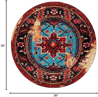 SAFAVIEH Vintage Hamadan Collection Area Rug - 3' Round, Red & Light Blue, Traditional Persian Design, Non-Shedding & Easy to Clean, Ideal for Living Room, Bedroom, Dining Space (VTH211Q) - Image 2