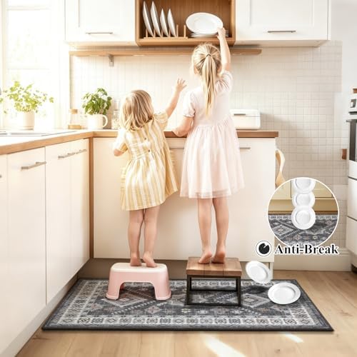 HEBE Boho Kitchen Rugs Set of 2, Non Slip Washable Kitchen Mats for Floor - Image 6