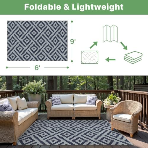 GENIMO Outdoor Rug, Waterproof Plastic Rugs for Patio, 6'x9' Slate Blue - Image 2