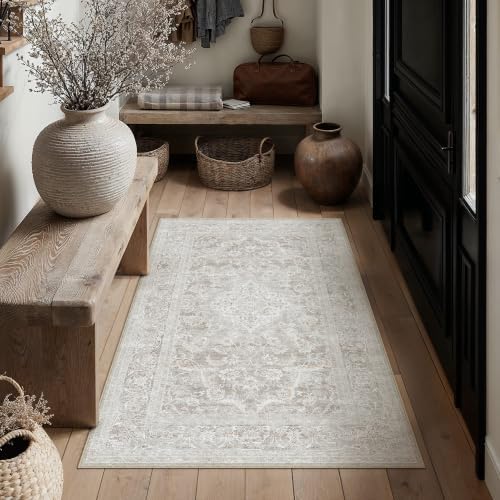HUGEAR Grey Beige 3x5 Area Rugs for Living Room Washable Rug Carpet by HUGEAR