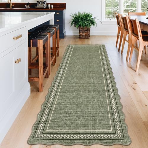 GarveeHome Washable Runner Rugs 2x8 Entryay Rug Scalloped Non Slip, Green - Image 2