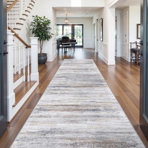 5x12 Runner Rug for Wide Hallway: Long Washable Runners for Entryway Living Room Dining Room - Stain and Water Resistant Rugs with Non-Slip Backing - Soft Low-Pile Carpet Beige Grey by WIEVEDENS