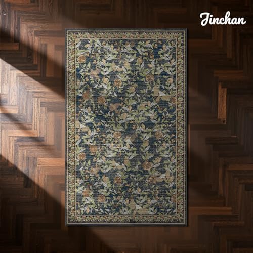 jinchan 3x5 Floral Vintage Washable Entrance Area Rug, Blue/Green - Image 2
