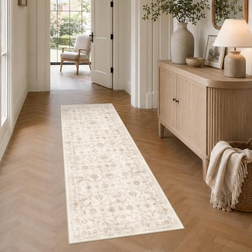 Washable 2x6 Kitchen Runner Rug Non-Slip Distressed Beige Long Carpet - Image 2