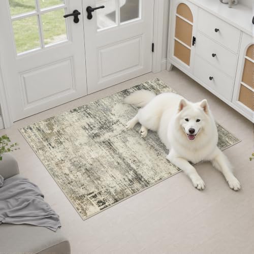 2x3 Washable Entryway Rug: Modern Abstract Soft Carpet Ash Brown - Image 3
