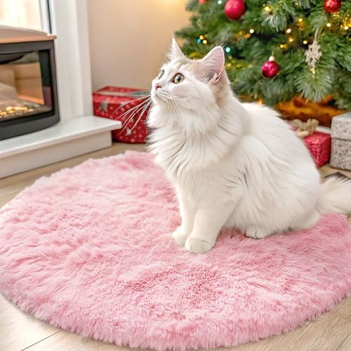 OLANLY Pink Round Rugs for Bedroom - Machine Washable, 2 ft Circle Area Rugs for Living Room, Soft and Fluffy Shaggy Carpet for Teen Girls and Boys, Nursery Rooms, Dorms, Home Decor Aesthetic by OLANLY