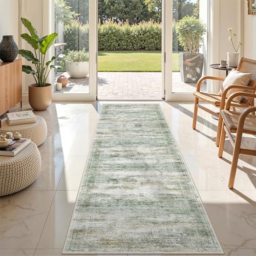 2x8 Runner Rug Non Slip,Washable Hallway Runner Rug,Green - Image 4