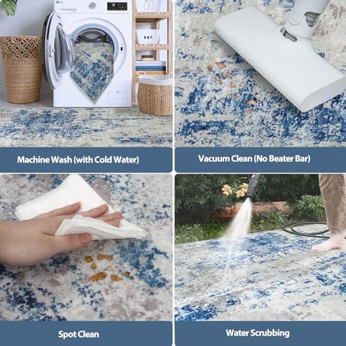 5x8 Area Rugs for Living Room Washable Bedroom Dining Room Blue Grey White - Image 5