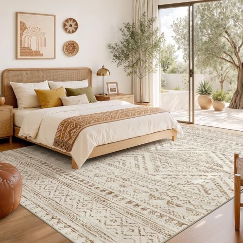 Nakagishi Boho 10x14 Area Rug Living Room Rugs Machine Washable Brown/Beige - Image 6