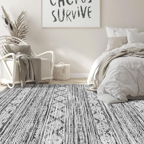 Nakagishi 9x12 Area Rugs Living Room: Washable Large Neutral Soft Rug Stain Resistant Non-Slip Carpet for Men Modern Home Enthusiasts Aged 25-45 - High Traffic Areas - Bedroom Office - Black White - Image 6