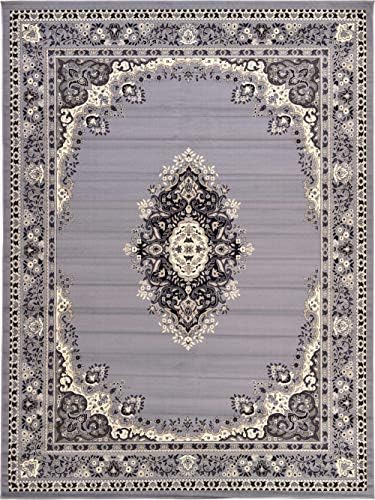 Unique Loom Reza Collection Traditional Persian Style Area Rug, 9 ft 10 in x 13 ft, Gray/Ivory - Image 4