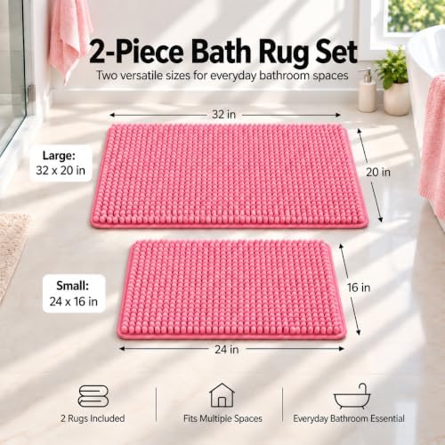 Pink Bathroom Rugs Chenille Bath Mat Set 2-Piece Bath Rugs for Bathroom Extra Soft Bath Mats for Bathoom Non Slip Absorbent Shag Bathoom Carpet - Image 2