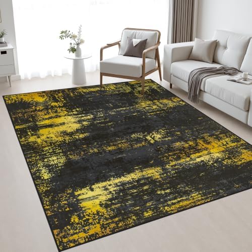 Area Rug Living Room: 4x6 Modern Washable Soft Carpet Black Gold by FXRHLP