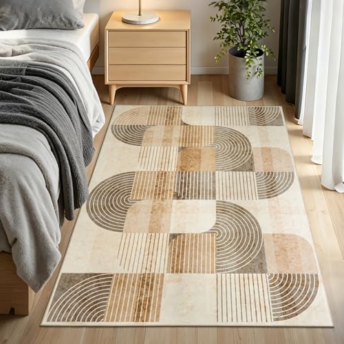 Large 3x5 Entryway Rug, Non Slip Washable Kitchen Rugs Neutral Beige - Image 2