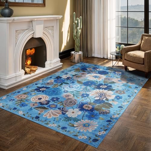 Blue Garden Floral Area Rug 6x9 for Living Room Bedroom by WelcometoBabovid