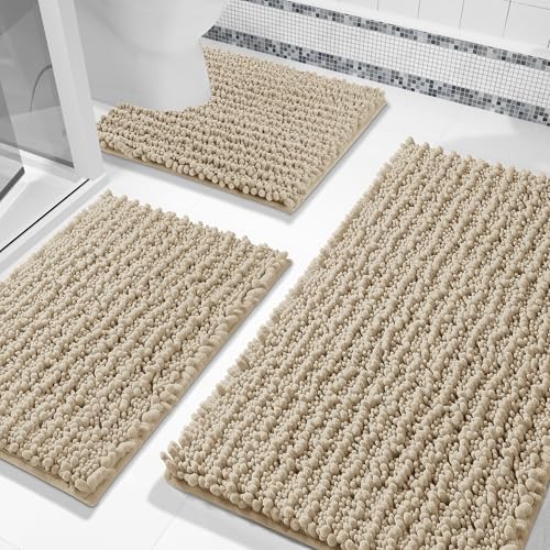 Yimobra Bathroom Rug Set 3 Piece, Super Water Absorbent Bath Mat Set, Camel by Yimobra