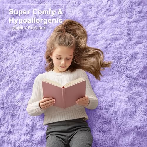 OLANLY 2x8 Machine Washable Runner Rugs for Hallway, Soft Fluffy Shaggy Bedside Rugs for Bedroom, Living Room, Indoor Floor Carpet for Kids Girl Boy, Nursery Rooms, Home Decor Aesthetic, Light Purple - Image 5